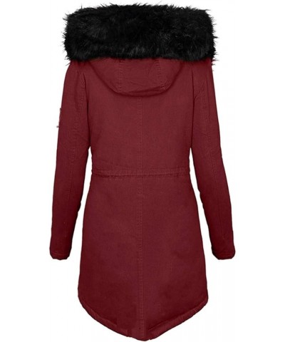 Womens Hooded Parka Jacket Thicken Fleece Outwear Lined Down Long Coats Warm Overcoat Ladies Winter With Fur Hood Wine $18.69...