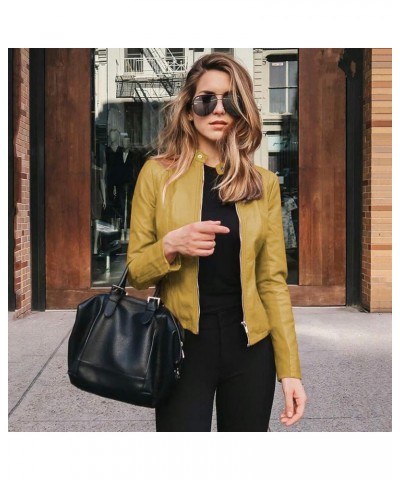 Women'S Faux Leather Jacket with Faux Fura Collar Long Sleeve Short Cardigan Slim Jacket Coat Hoodies for Women Yellow-7 $14....