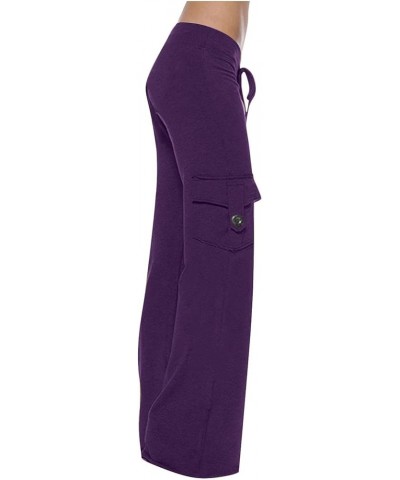 Womens Cargo Pants High Waisted Casual Pant Baggy Stretchy Wide Leg Jogger Sweatpants Y2k Trousers with Pockets 07-purple $7....