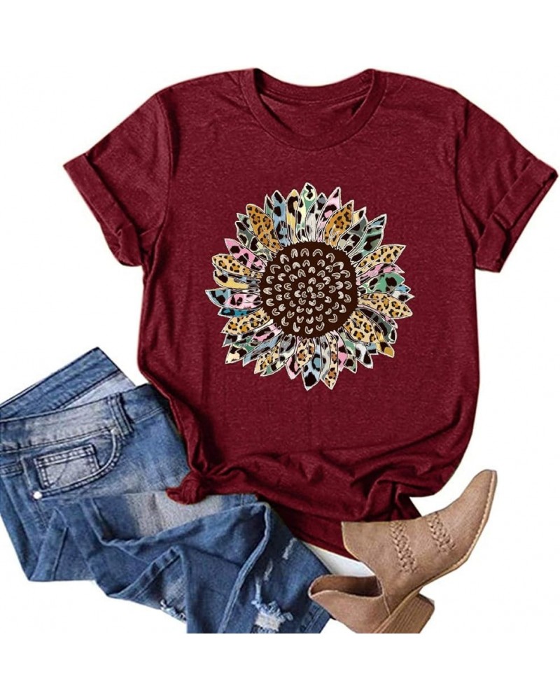 Women Dog Paw Dandelion Graphic T Shirts Funny Cute Short Sleeve Colorful Print Crewneck Tee Shirts Tops Blouse Z03 Wine $7.5...