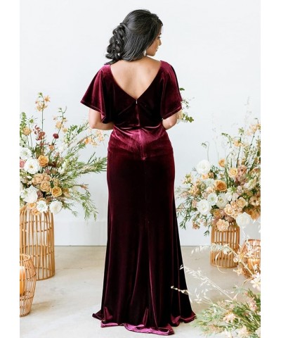 Ruffle Sleeves Bridesmaid Dresses Long Empire Waist Velvet Winter Wedding Guset Dress SYYS368 Navy $31.50 Dresses