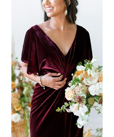 Ruffle Sleeves Bridesmaid Dresses Long Empire Waist Velvet Winter Wedding Guset Dress SYYS368 Navy $31.50 Dresses