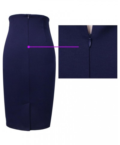 Womens Pleated Bow High Waist Slim Work Office Business Pencil Skirt Navy Blue $14.80 Skirts