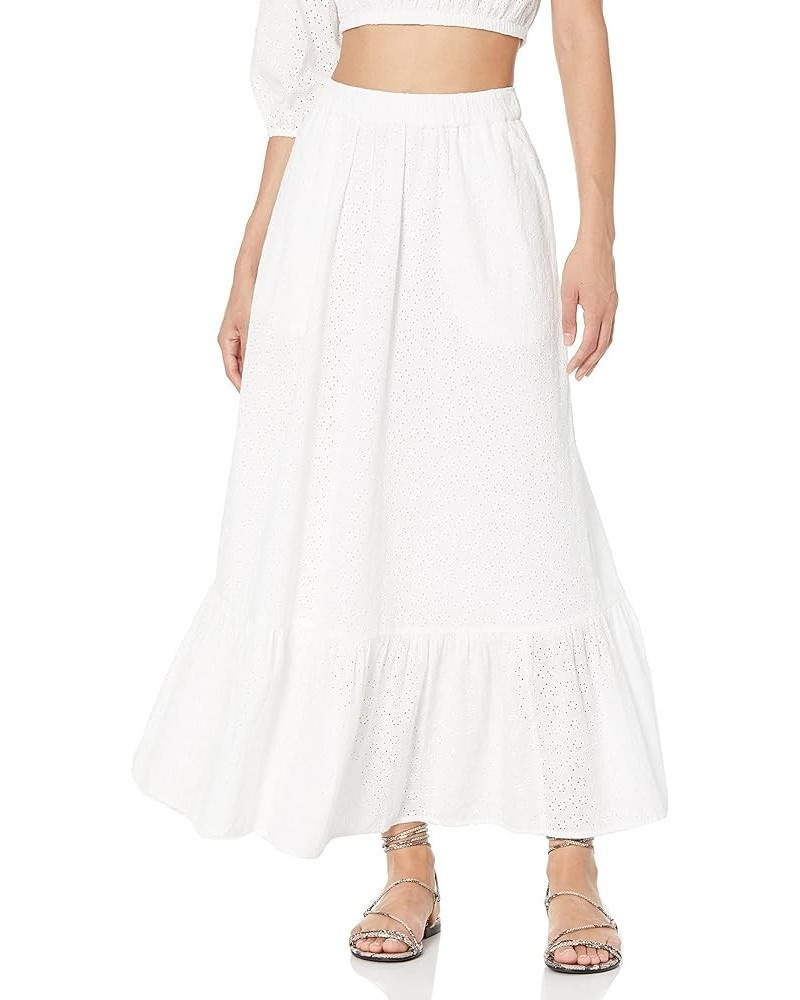 Women's Anupa Cotton Tiered Midi Skirt White Eyelet $25.91 Skirts