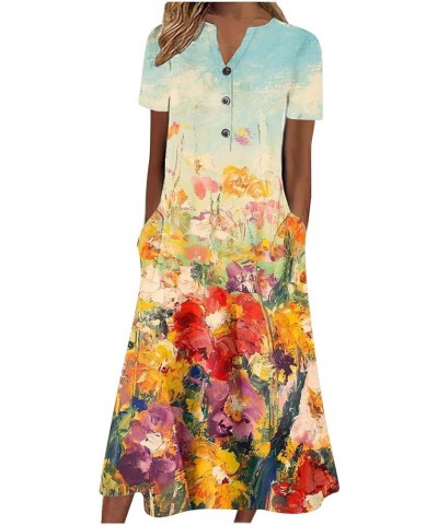 Women's Boho Button Down Floral Dress with Pockets Summer Short Sleeve V Neck Midi Casual Dresses for Women Floral*08 $16.63 ...