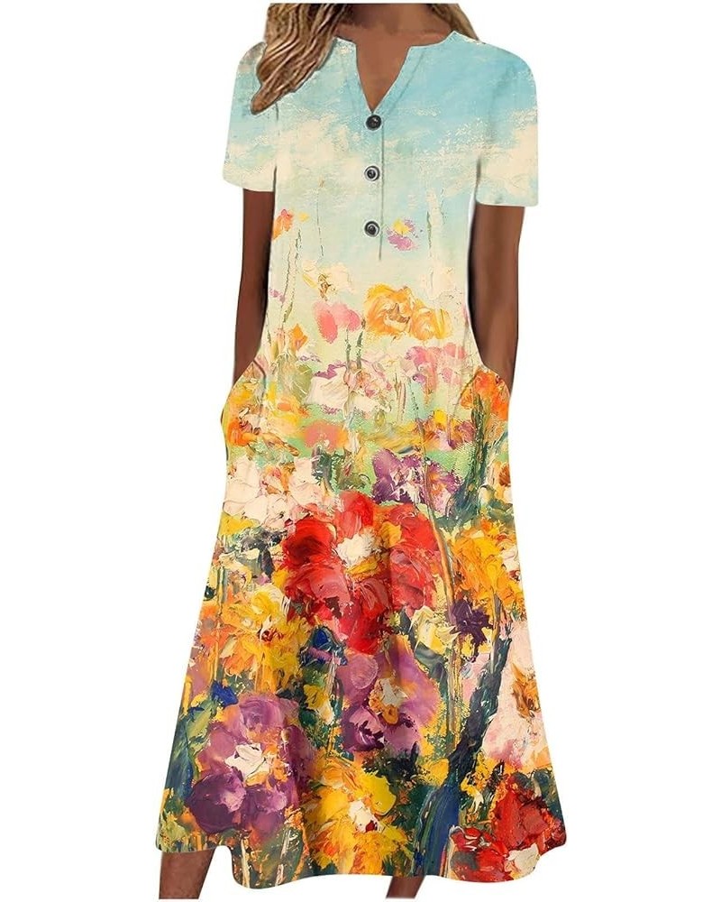 Women's Boho Button Down Floral Dress with Pockets Summer Short Sleeve V Neck Midi Casual Dresses for Women Floral*08 $16.63 ...