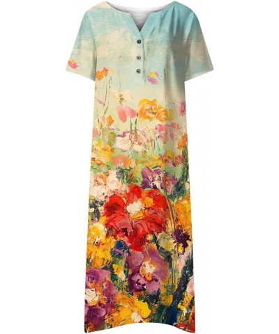 Women's Boho Button Down Floral Dress with Pockets Summer Short Sleeve V Neck Midi Casual Dresses for Women Floral*08 $16.63 ...