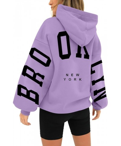 Brooklyn Sweatshirt Hoodies for Women Long Sleeve Oversized Fall Fashion 2023 Hooded Sweatshirt Fleece Cotton Purple $9.89 Ho...