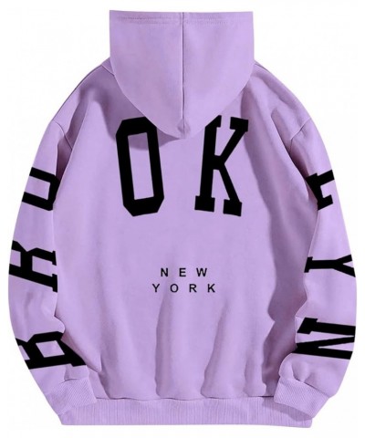 Brooklyn Sweatshirt Hoodies for Women Long Sleeve Oversized Fall Fashion 2023 Hooded Sweatshirt Fleece Cotton Purple $9.89 Ho...