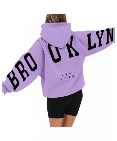 Brooklyn Sweatshirt Hoodies for Women Long Sleeve Oversized Fall Fashion 2023 Hooded Sweatshirt Fleece Cotton Purple $9.89 Ho...