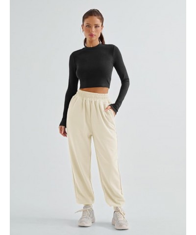 Womens High Waisted Baggy Sweatpants 2024 Fall Jogger Pants Y2k Trendy Lounge Trousers with Pockets Light Yellow $15.18 Activ...