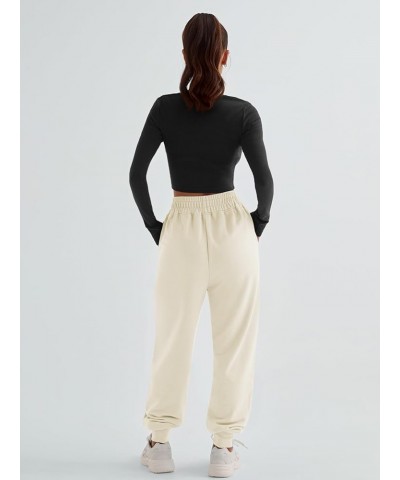 Womens High Waisted Baggy Sweatpants 2024 Fall Jogger Pants Y2k Trendy Lounge Trousers with Pockets Light Yellow $15.18 Activ...