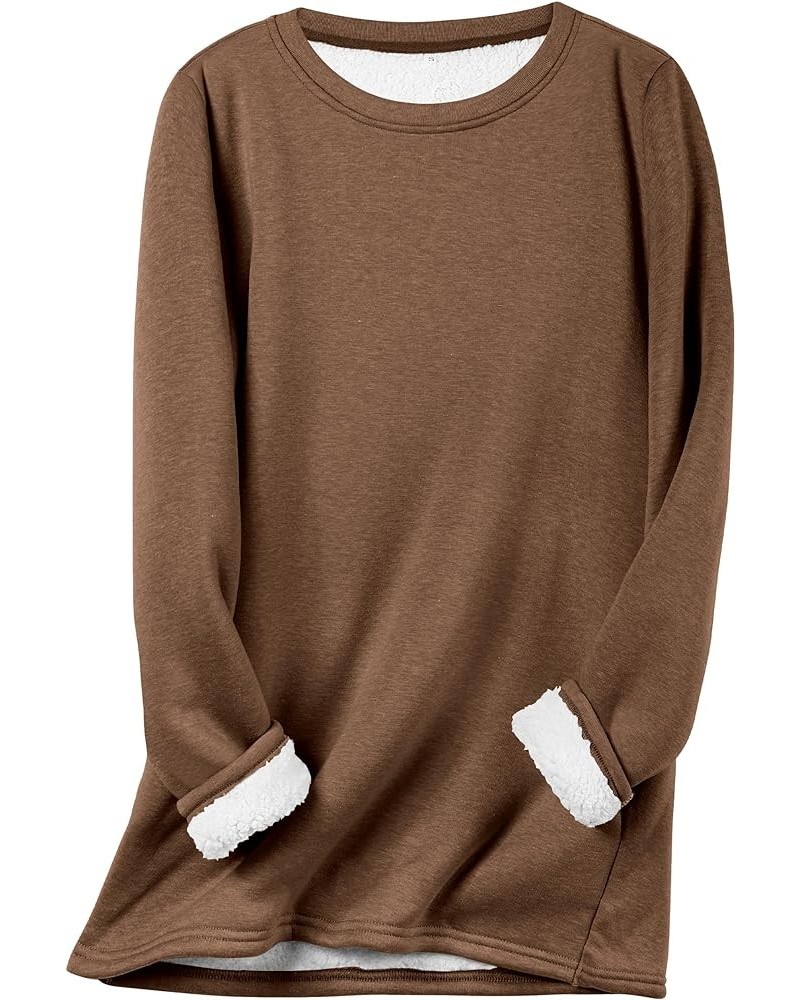 Women's Winter Fleece Sherpa Lined Crewneck Pullover Sweatshirt Warm Tunic Tops Loungewear Brown $17.84 Activewear