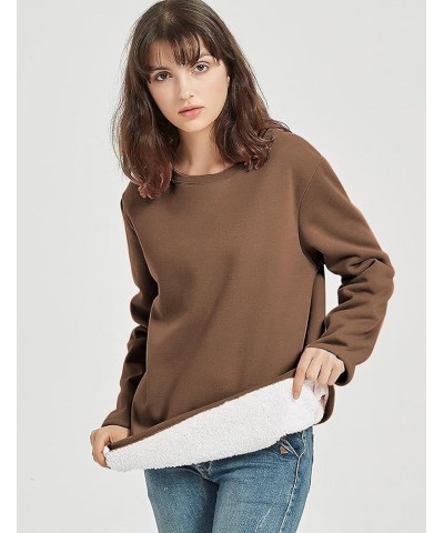 Women's Winter Fleece Sherpa Lined Crewneck Pullover Sweatshirt Warm Tunic Tops Loungewear Brown $17.84 Activewear