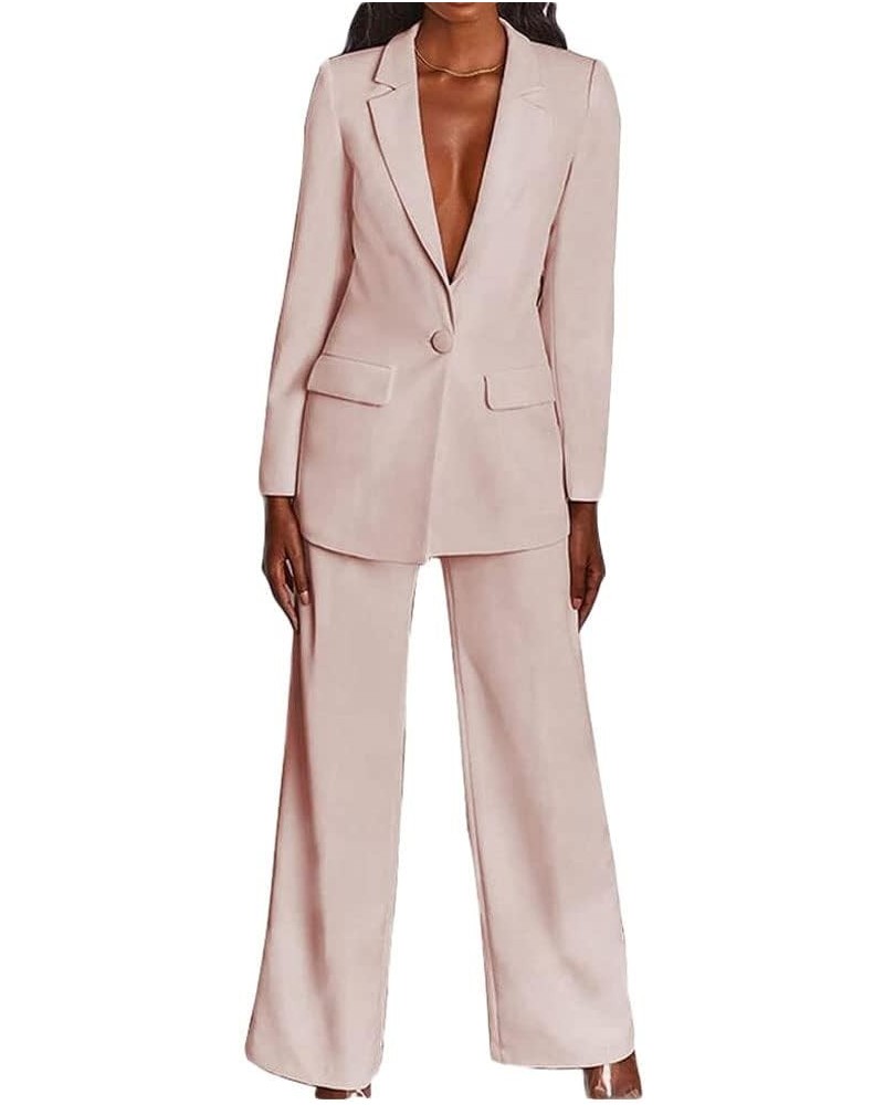 2 PC Women's Suits for Work Peak Lapel Business Suit One Button Pantsuits for Wedding Party Blush $32.50 Suits