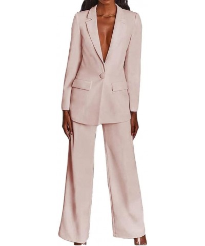 2 PC Women's Suits for Work Peak Lapel Business Suit One Button Pantsuits for Wedding Party Blush $32.50 Suits