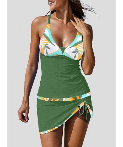 Tankini Bathing Suits for Women 2 Piece Printed Swimsuits Tankini Top with Drawstring Skirt Swimwear 2bz Green $18.99 Swimsuits