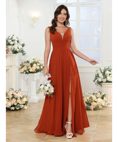 Women's V Neck Bridesmaid Dresses for Women Chiffon Ruched Formal Evening Dress with Silt PU119 Royal Blue $34.10 Dresses