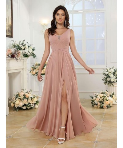 Women's V Neck Bridesmaid Dresses for Women Chiffon Ruched Formal Evening Dress with Silt PU119 Royal Blue $34.10 Dresses