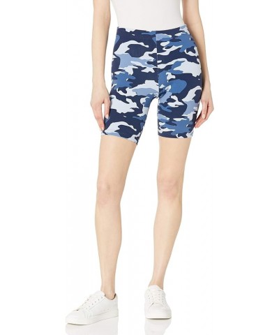 Women's High Waist Blackout Cotton Bike Shorts Blue Camo $8.71 Activewear