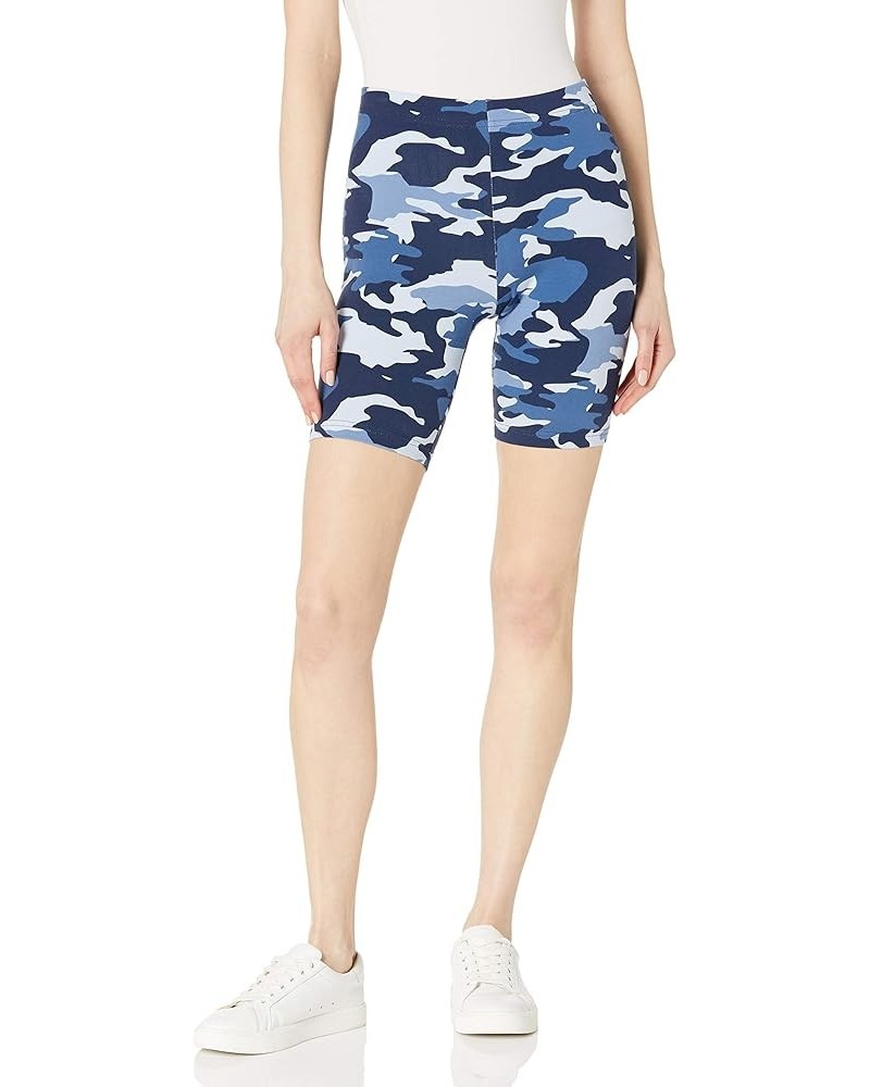 Women's High Waist Blackout Cotton Bike Shorts Blue Camo $8.71 Activewear