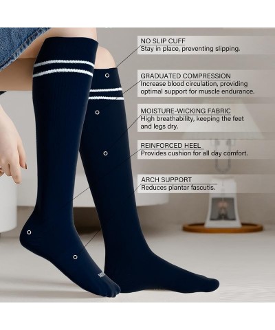 Bamboo Viscose Compression Socks for Women&Men 20-30 mmHg Knee High Cute Support Socks for Nurses Pregnacy Travel 4 Pair-navy...