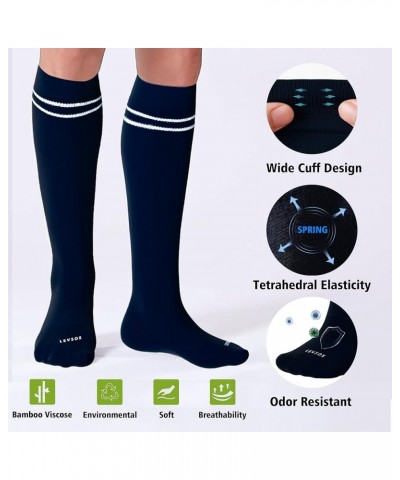 Bamboo Viscose Compression Socks for Women&Men 20-30 mmHg Knee High Cute Support Socks for Nurses Pregnacy Travel 4 Pair-navy...