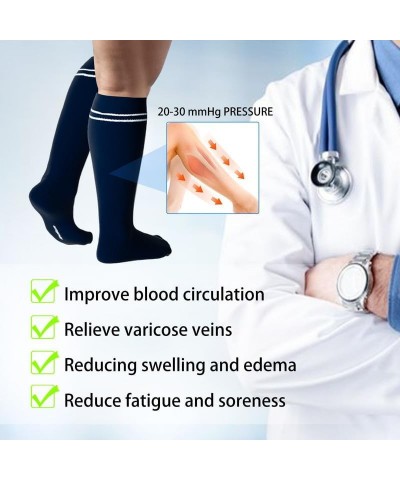 Bamboo Viscose Compression Socks for Women&Men 20-30 mmHg Knee High Cute Support Socks for Nurses Pregnacy Travel 4 Pair-navy...