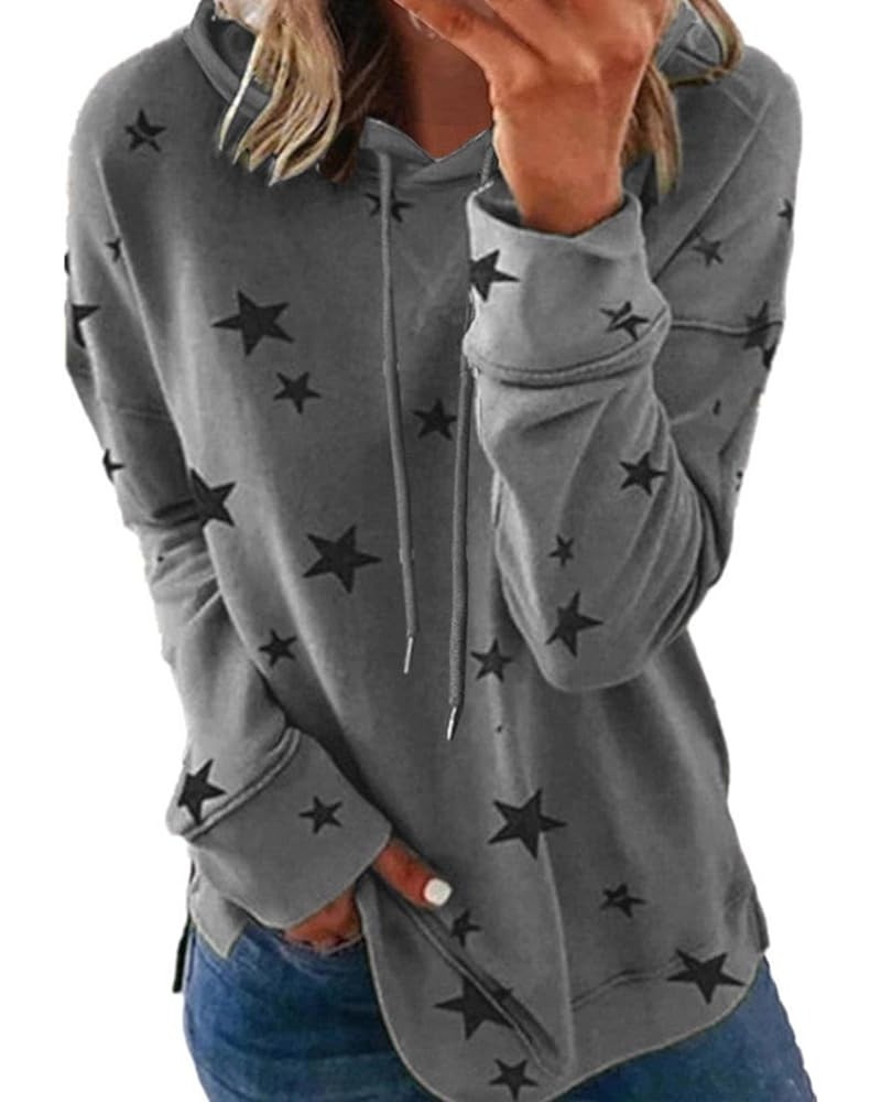 Long Sleeve Shirts for Women Trendy Star Print Casual Sweatshirts Plus Size Round Neck Fashion Cute Pullover Tops 4 Dark Gray...