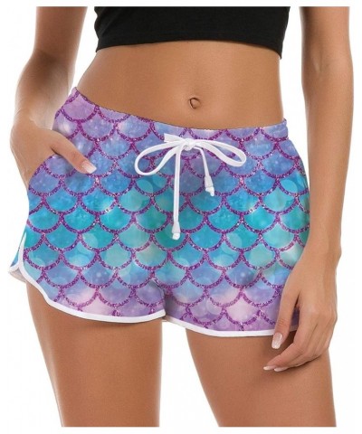 Women Quick Dry Swim Shorts Bottom Drawstring 3D Graphic Beach Boardshorts Casual Short Pants Purple Mermaid $10.40 Swimsuits