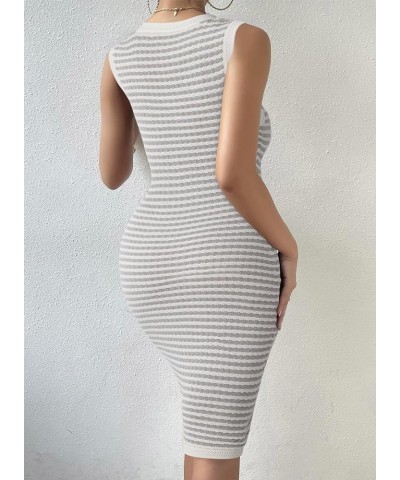 Women's Summer Bodycon Sundresses Knit Midi Dress Sleeveless Striped Ribbed Club Night Dresses A White Stripe $15.40 Dresses