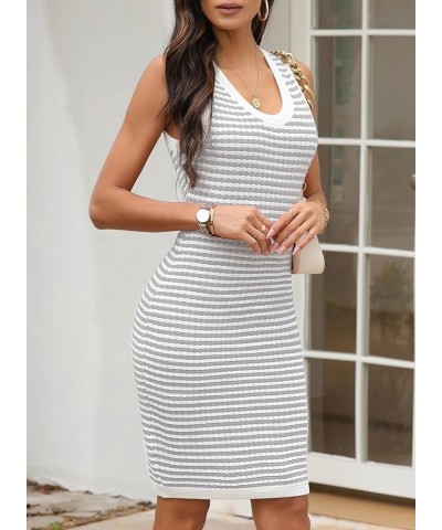 Women's Summer Bodycon Sundresses Knit Midi Dress Sleeveless Striped Ribbed Club Night Dresses A White Stripe $15.40 Dresses