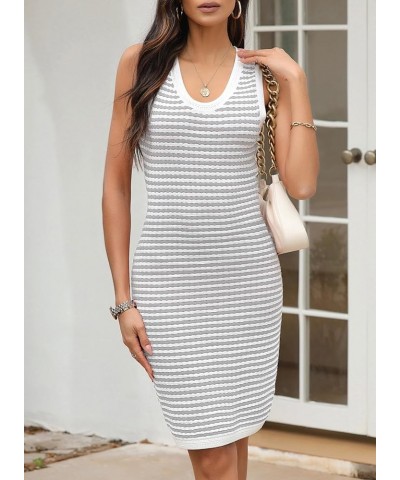 Women's Summer Bodycon Sundresses Knit Midi Dress Sleeveless Striped Ribbed Club Night Dresses A White Stripe $15.40 Dresses