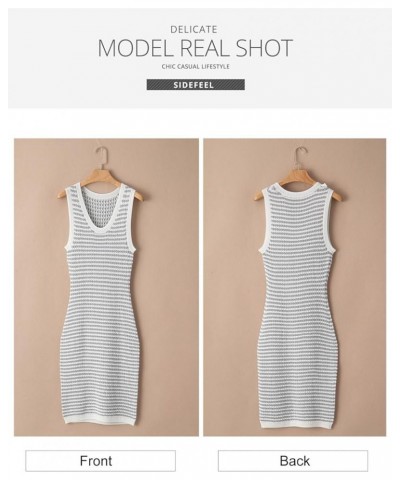 Women's Summer Bodycon Sundresses Knit Midi Dress Sleeveless Striped Ribbed Club Night Dresses A White Stripe $15.40 Dresses