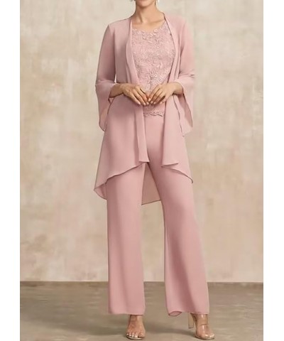 3 Pieces Mother of The Bride Pant Suits for Wedding Lace Appliques Outfit Sets with Jacket Pink $26.20 Suits