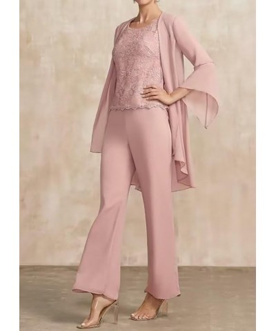 3 Pieces Mother of The Bride Pant Suits for Wedding Lace Appliques Outfit Sets with Jacket Pink $26.20 Suits