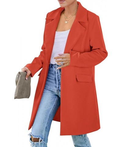 Women's 2024 Fall Long Blazer Jackets Long Sleeve Lapel Pockets Loose Fit Work Casual Blazers Outerwear Orange Red $25.62 Bla...