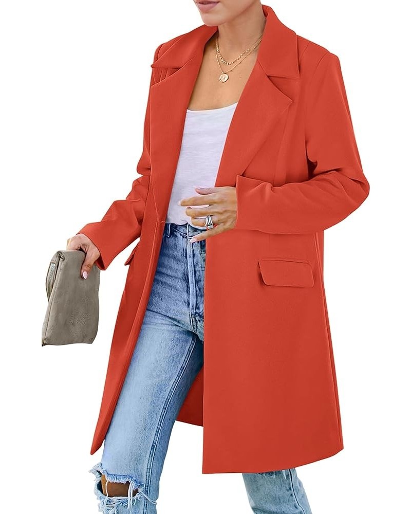 Women's 2024 Fall Long Blazer Jackets Long Sleeve Lapel Pockets Loose Fit Work Casual Blazers Outerwear Orange Red $25.62 Bla...