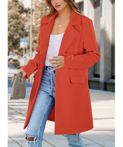 Women's 2024 Fall Long Blazer Jackets Long Sleeve Lapel Pockets Loose Fit Work Casual Blazers Outerwear Orange Red $25.62 Bla...