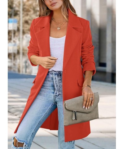 Women's 2024 Fall Long Blazer Jackets Long Sleeve Lapel Pockets Loose Fit Work Casual Blazers Outerwear Orange Red $25.62 Bla...