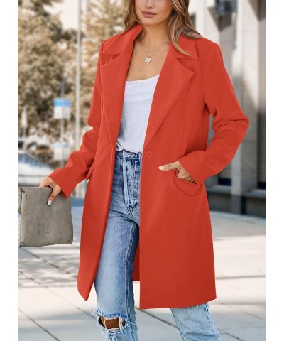 Women's 2024 Fall Long Blazer Jackets Long Sleeve Lapel Pockets Loose Fit Work Casual Blazers Outerwear Orange Red $25.62 Bla...