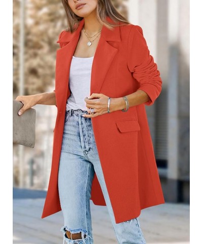 Women's 2024 Fall Long Blazer Jackets Long Sleeve Lapel Pockets Loose Fit Work Casual Blazers Outerwear Orange Red $25.62 Bla...