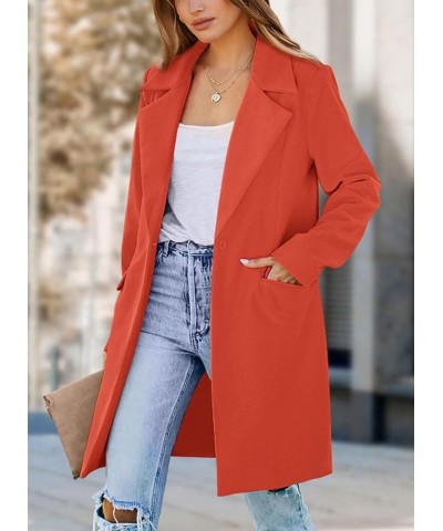 Women's 2024 Fall Long Blazer Jackets Long Sleeve Lapel Pockets Loose Fit Work Casual Blazers Outerwear Orange Red $25.62 Bla...