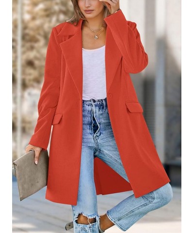 Women's 2024 Fall Long Blazer Jackets Long Sleeve Lapel Pockets Loose Fit Work Casual Blazers Outerwear Orange Red $25.62 Bla...