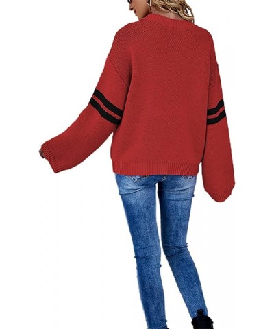 Women Heart Print Sweater Long Sleeve Pullover O-Neck Knitted Blouse Shirt Casual Loose Sweatshirt R-red $17.10 Sweaters