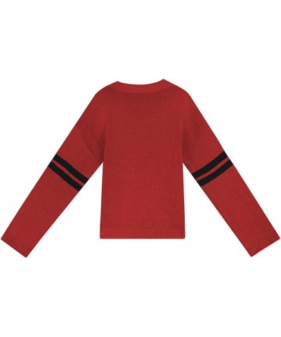 Women Heart Print Sweater Long Sleeve Pullover O-Neck Knitted Blouse Shirt Casual Loose Sweatshirt R-red $17.10 Sweaters