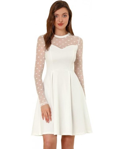 Women's Heart Mesh Sheer Long Sleeve Gothic Cocktail Skater Party Short Dress White $22.61 Dresses