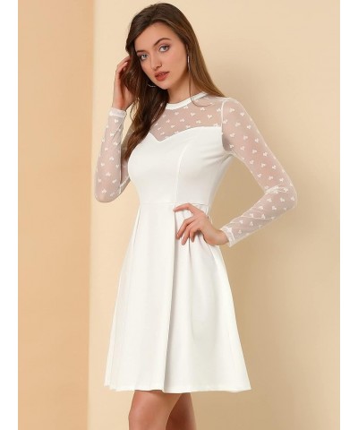 Women's Heart Mesh Sheer Long Sleeve Gothic Cocktail Skater Party Short Dress White $22.61 Dresses