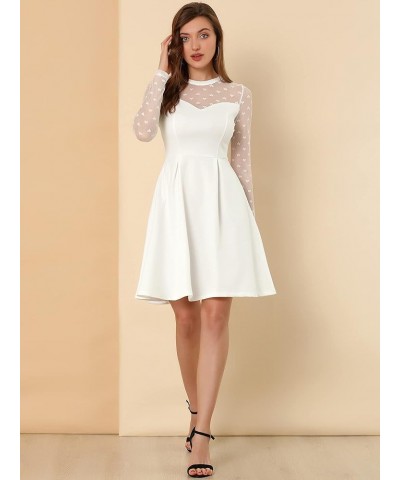 Women's Heart Mesh Sheer Long Sleeve Gothic Cocktail Skater Party Short Dress White $22.61 Dresses