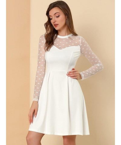 Women's Heart Mesh Sheer Long Sleeve Gothic Cocktail Skater Party Short Dress White $22.61 Dresses